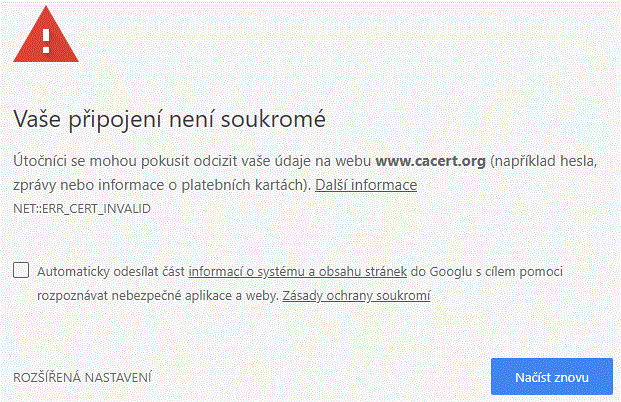 Varování z Chrome