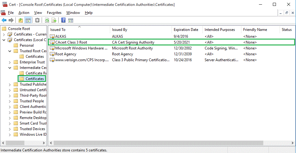 The root certificate (class 3)