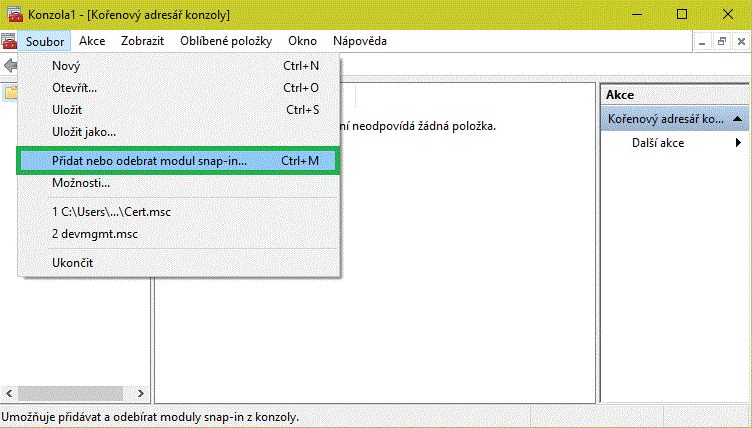 Přidat modul snap-in