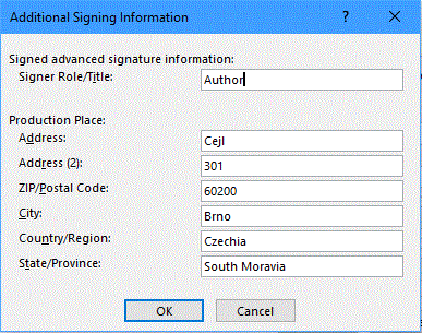 Information about the signatory