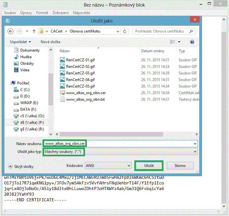 Obnovený certifikát v souboru