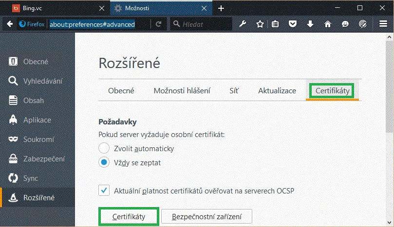 Firefox - certifikáty