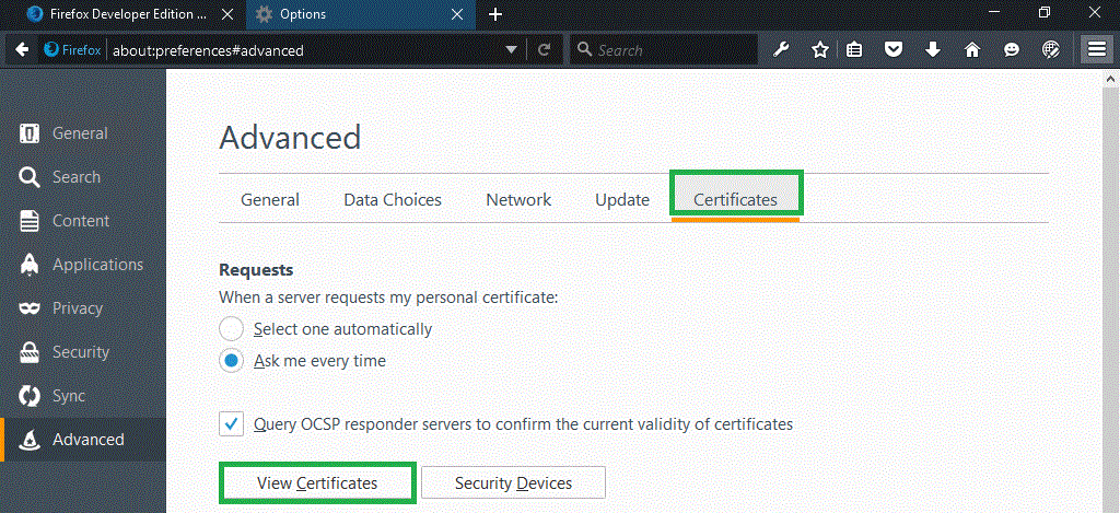 Firefox - certificates