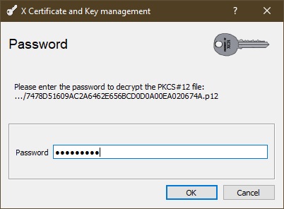 Zadejte heslo souboru PFX/P12