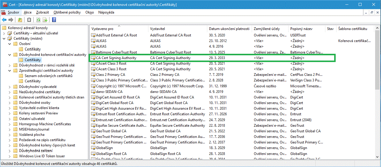 Kořenový certifikát CAcert třídy 1