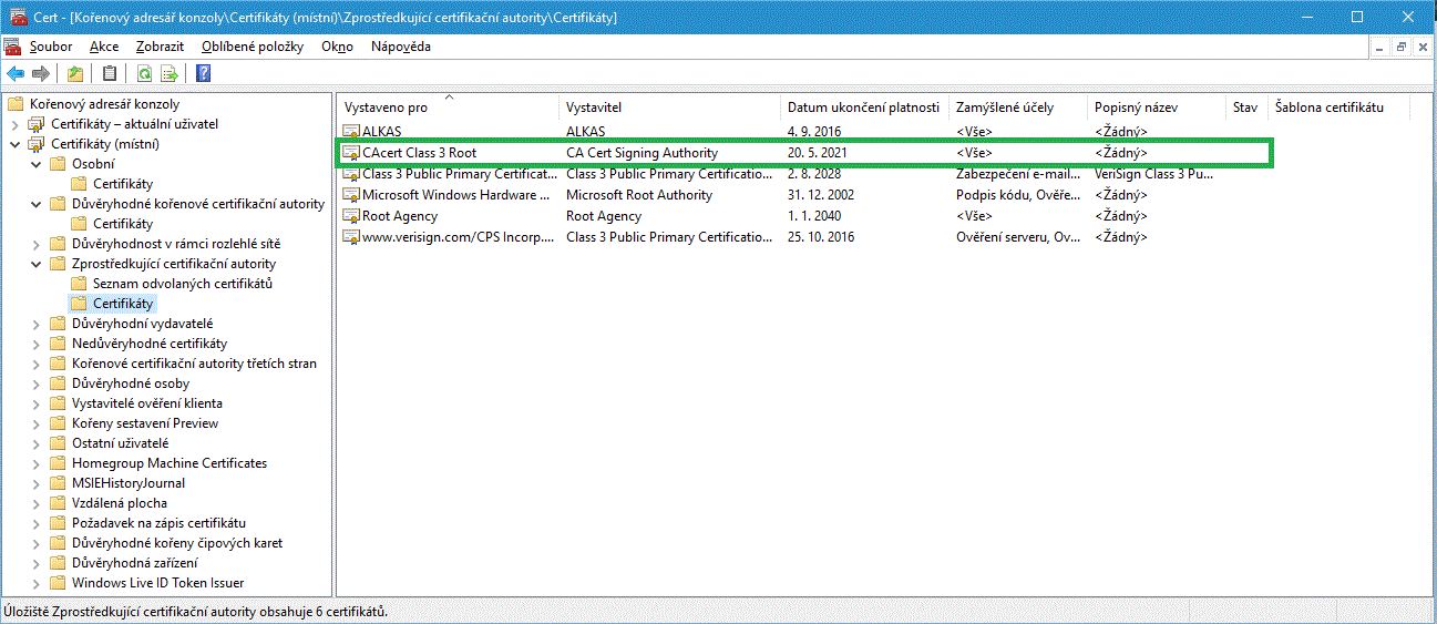 Zprostředkující certifikát CAcert třídy 3