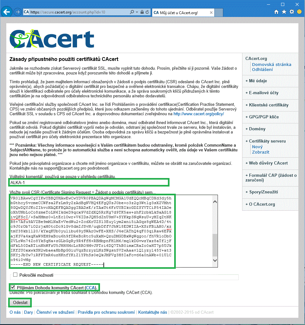 Zadání pro CAcert