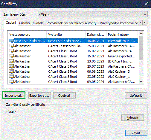 Certificate Manager in Windows - Your Certificates